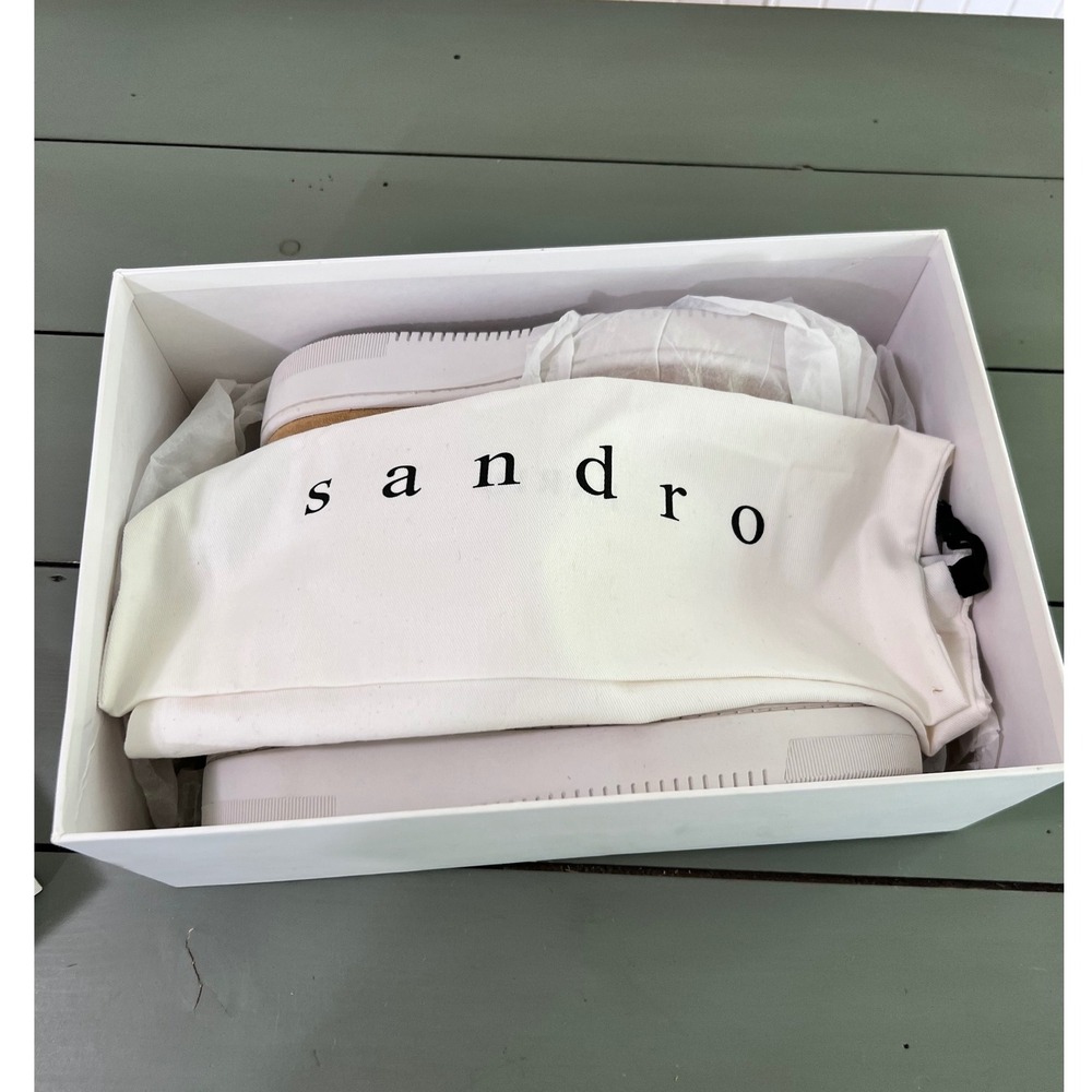 New in Box SANDRO Paris Women's Sneakers Suede Leather Mocha Cream Size 39 - Picture 11 of 14